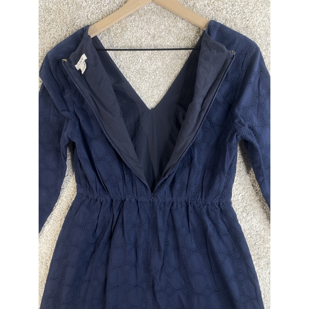 J Crew Dress Women's 6 Shift Crochet Career Navy Eyelet Sheath Overlay - Picture 5 of 7
